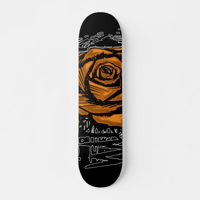 Skateboard Rose orange graffiti art robuste • Rue urbaine (Devant)