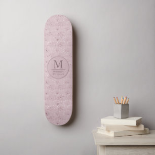 Skateboard Rose Pâle Pastel Dots de Paillettes en Or Motif