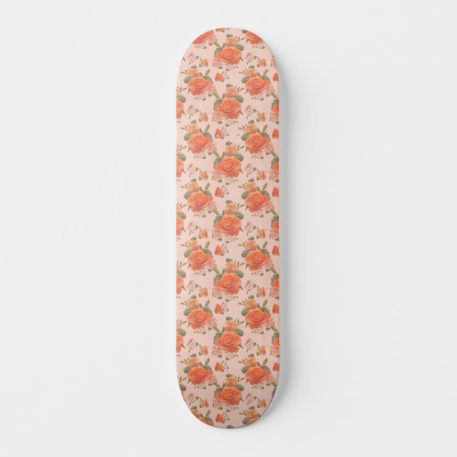 Skateboard rose pink orange floral pattern wedding spring (Recto)