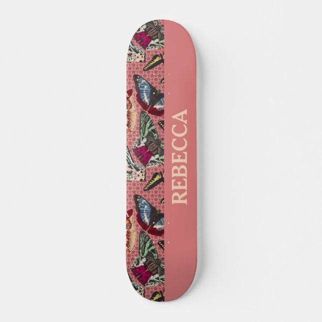 Skateboard Rose poussiéreux avec illustrations Vintages de pa (Devant)