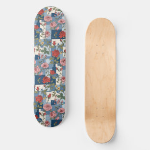 Skateboard Rose Retro Blue Jean Denim Patchwork Floral