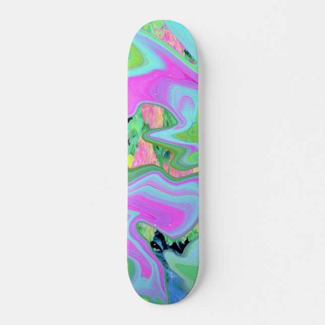 Skateboard Rose Rétro et Art Liquide Bleu Clair sur Hydrangea (Devant)