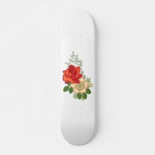 Skateboard Rose rouge et marguerites