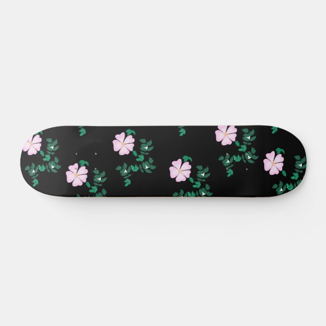 Skateboard Rose sauvage - Motif floral sur Arrière - plan noi (Horz)