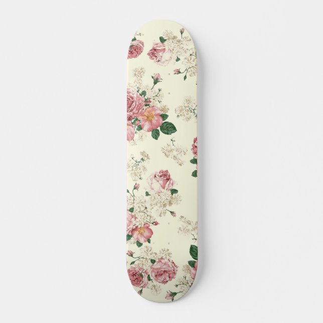 Skateboard Rose sur Vintage jaune Floral (Devant)