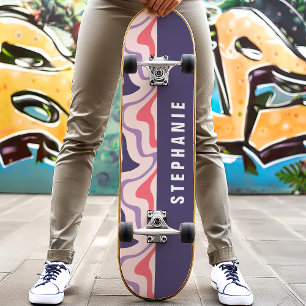 Skateboard Rose Violet Abstrait Moderne Marbre Tourbillon Rét