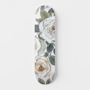 Skateboard Roses de jardin Floral vintage aquarelle blanc