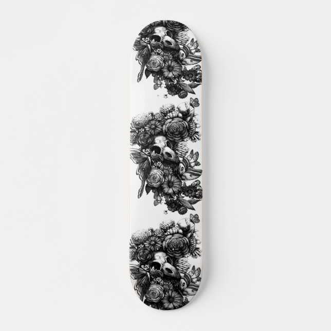 Skateboard Roses et mites - noir (Devant)