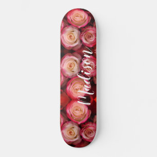 Skateboard Roses floraux roses de filles Nom personnalisé