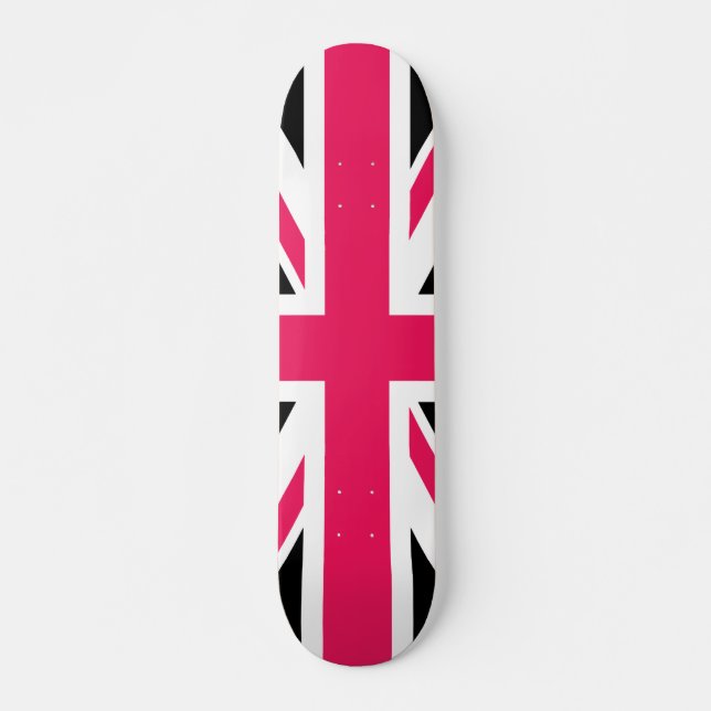 Skateboard Roses indien de ~ d'Union Jack noires et blanches (Devant)