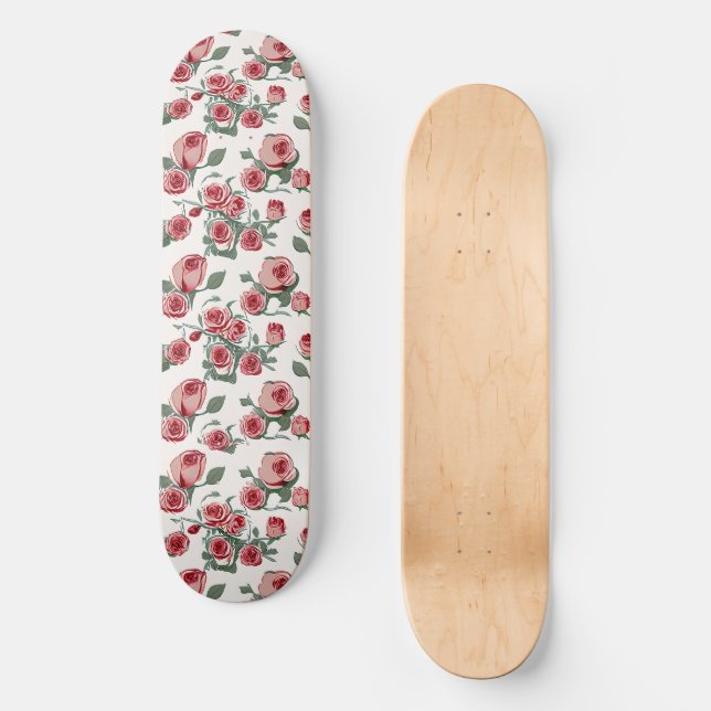 Skateboard Roses roses et Motif Feuille (Recto)