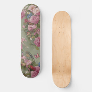 Skateboard Roses roses roses florales avec oiseaux et papillo