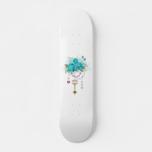 Skateboard Roses turquoise avec touches
