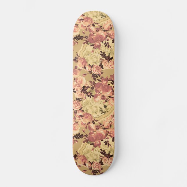 Skateboard roses vintages et médaillons (Recto)