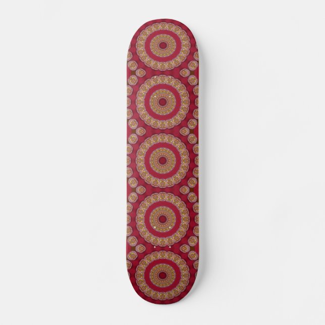 Skateboard Rosettes Mandala Rouge Or Jaune (Recto)