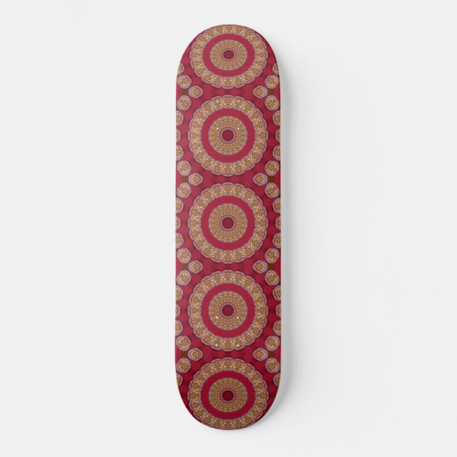 Skateboard Rosettes Mandala Rouge Or Jaune (Recto)
