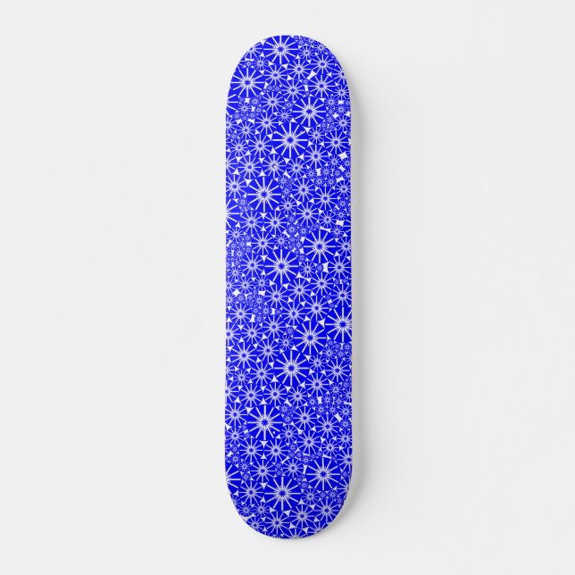 Skateboard Roue étoile Abstraite - Bleu sur blanc (Devant)