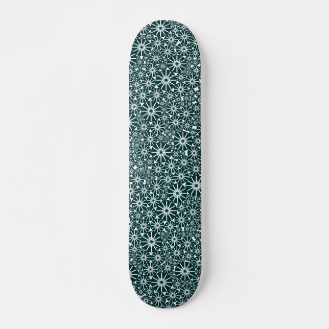 Skateboard Roue étoile Abstraite - Vert foncé sur blanc (Devant)