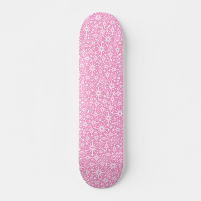 Skateboard Roue Stellaire Abstrait - Rose sur Blanc (Devant)