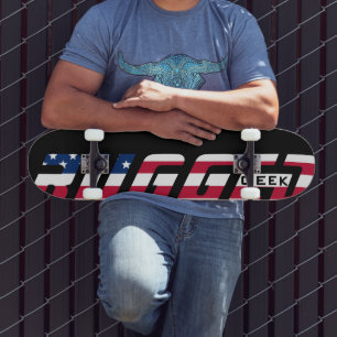 Skateboard rouge blanc rouge RUGGED GEEK US Drapeau