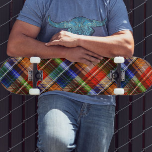 Skateboard Rouge Bleu Vert Jaune Carreaux Tartan Design