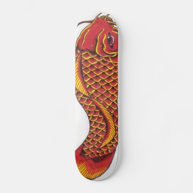 Skateboard Rouge et or Koi (Recto)