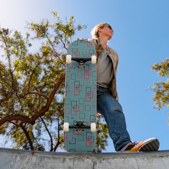 Skateboard Rouge et Turquoise carré enchanté (Extérieur 1)
