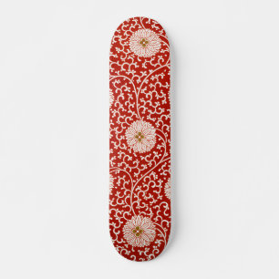 Skateboard Rouge Floral Vibrant Ornate Classé Motif