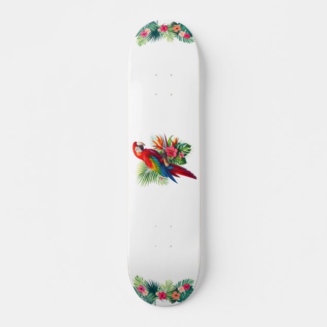Skateboard Rouge macaw tropical floral (Devant)