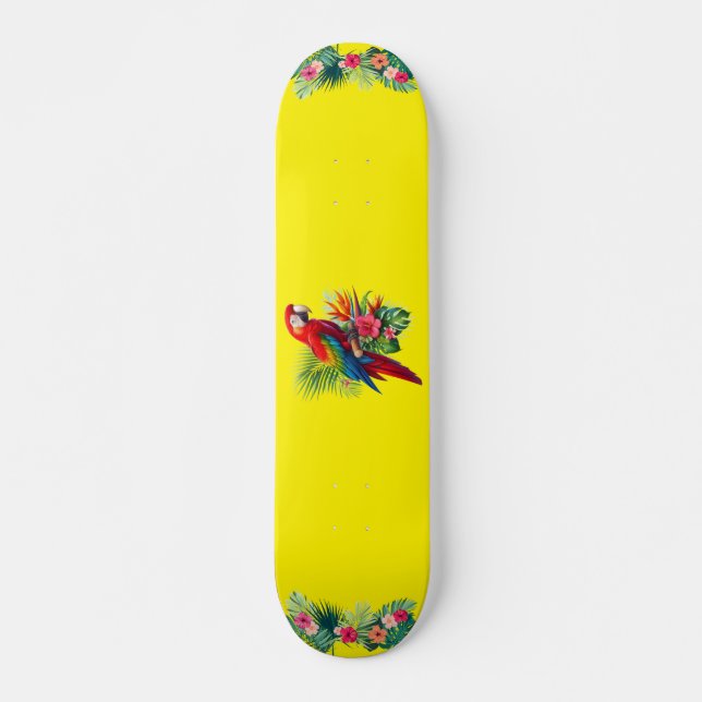 Skateboard Rouge macaw tropical floral (Devant)