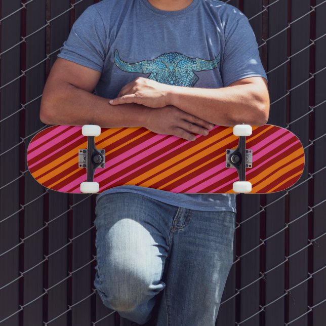 Skateboard Rouge Orange Rose Design à rayures verticales   (Extérieur 3)