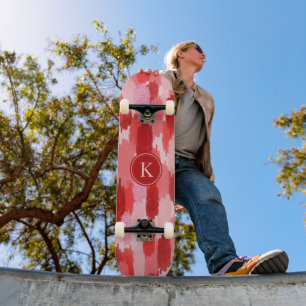 Skateboard Rouge rose Abstrait brosses Motif Monogramme