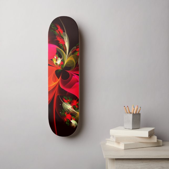 Skateboard Rouge Vert Floral Moderne Art Abstrait Motif #02 (Art mural)