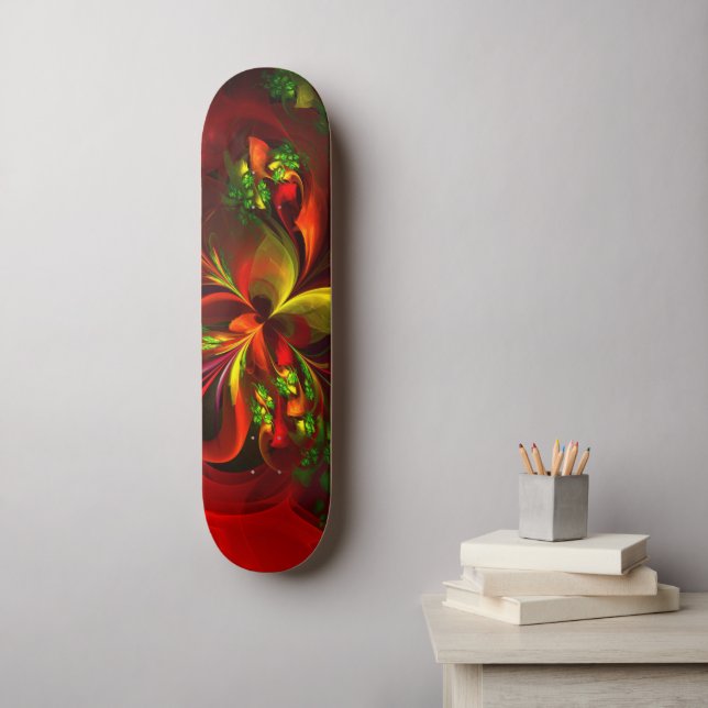 Skateboard Rouge vert moderne Floral Abstrait Art Motif #05 (Art mural)