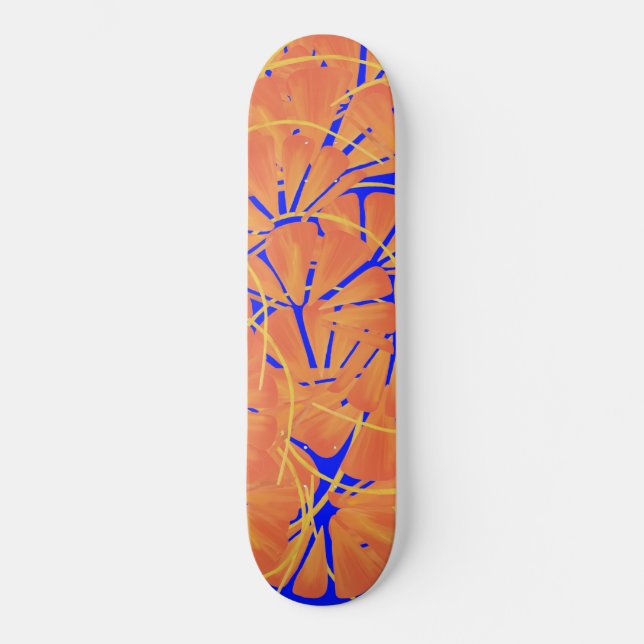 Skateboard Royal Blue And Citrus Orange Tropical Art Design (Recto)