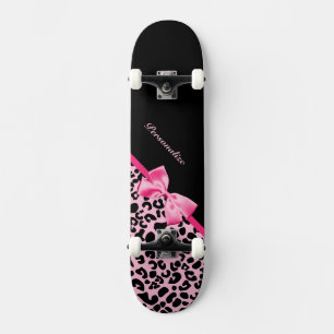 Skateboard Ruban rose Chaud Rouge Et Léopard Noir Tendance