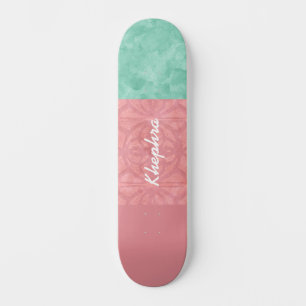 Skateboard Ruddy Pink Batik et Green Watercolor Skate