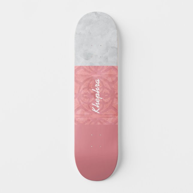 Skateboard Ruddy rose Batik gris Aquarelle Nom (Recto)