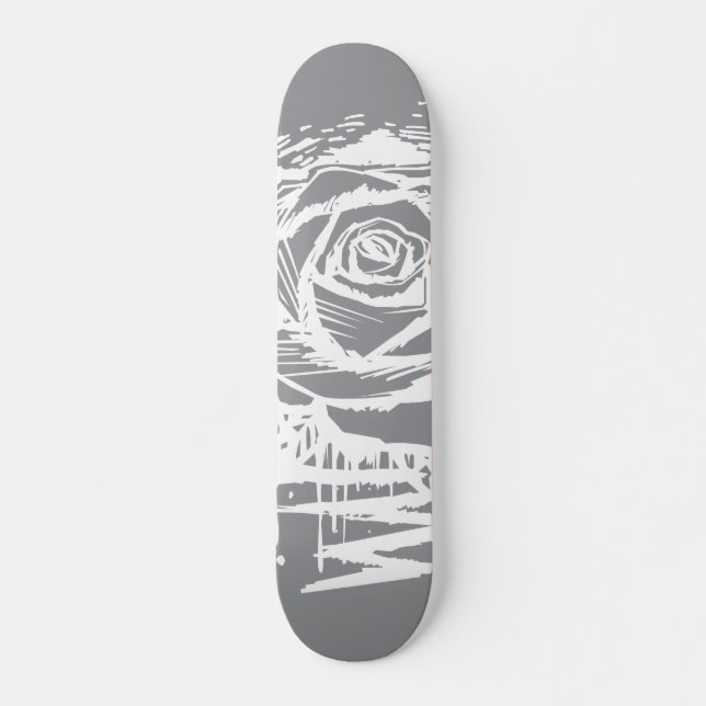 Skateboard Rugged Rose Graffiti Art – White Drip Rose on Grey (Devant)