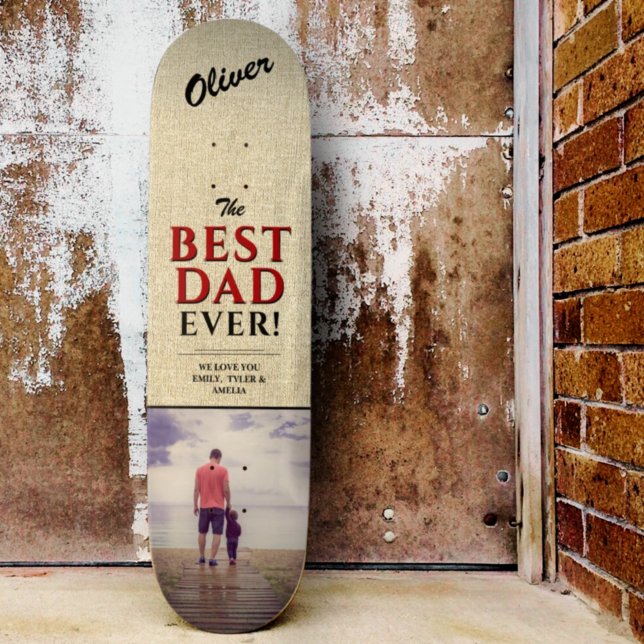 Skateboard Rustic Best Dad Ever Typography Photo (Créateur téléchargé)