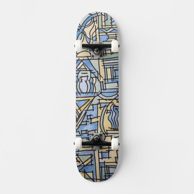 Skateboard Rythme En Bleu-Art Géométrique Moderne (Recto)