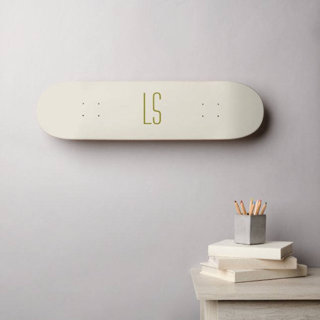 Skateboard Sage vert monogramme initial simple (Art mural (Horz))
