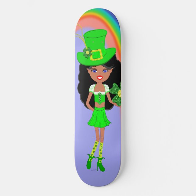 Skateboard Saint Pat's Day Brunette Girl Leprechaun avec arc- (Recto)