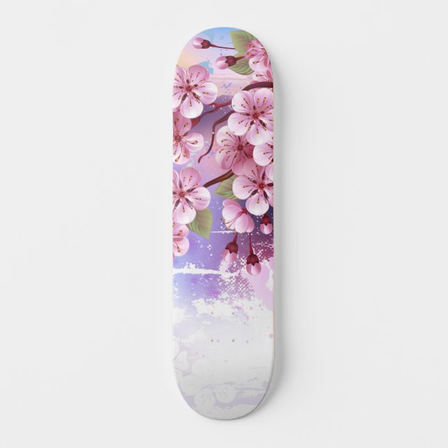 Skateboard Sakura rose sur la peinture Arrière - plan (Recto)