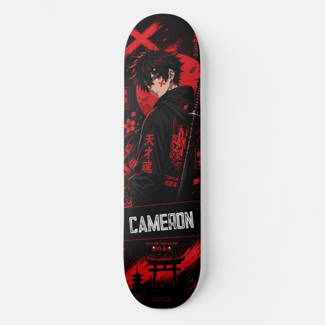 Skateboard Samouraï noir rouge anime personnalisé (Recto)