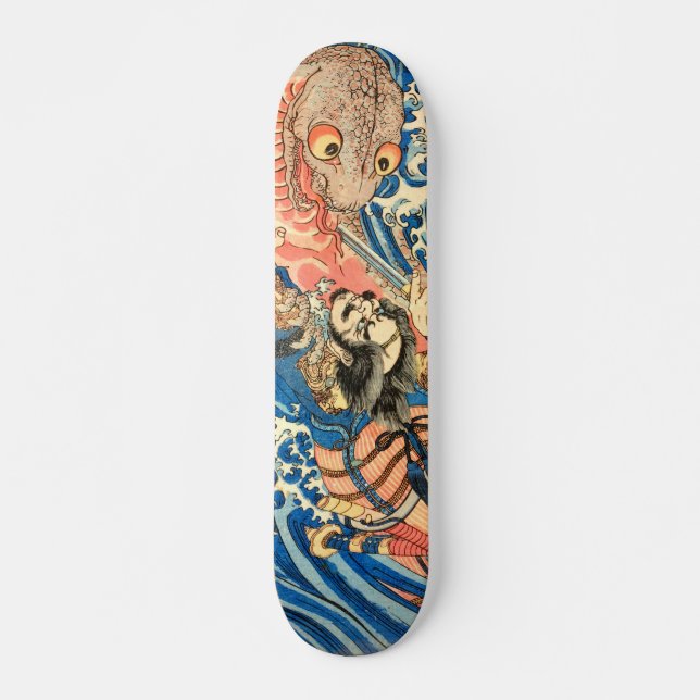 Skateboard Samurai japonais combattant la salamandre (Devant)