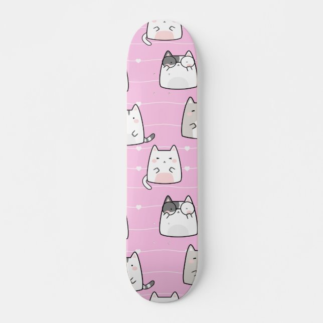 Skateboard Seamless Pattern Cute Kawaii Cats heart line (Devant)