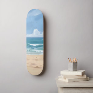 Skateboard Sentier de la Plage   Peinture Côtière à l'Aquarel