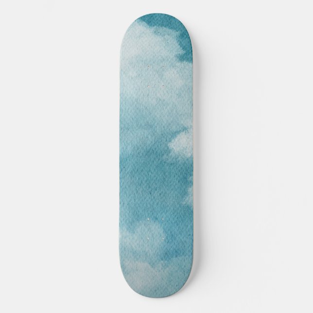 Skateboard Serene Horizon Dreams Aquarelle Bleu et blanc (Recto)