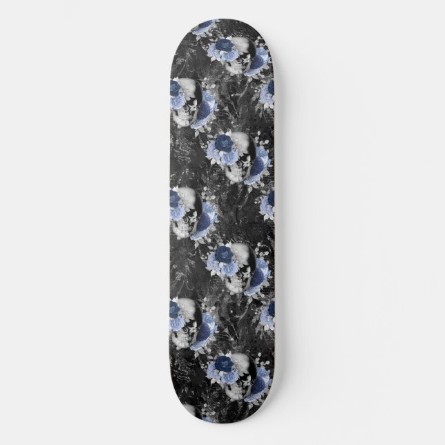 Skateboard Série crâne floral bleu Design 1 (Recto)